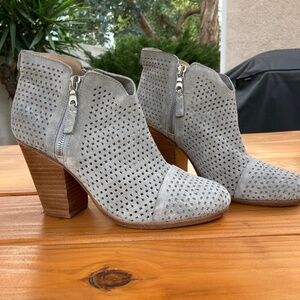 Rag and Bone Margot Suede Gray  Heeled Booties Size EU 38.5 Perforated Design